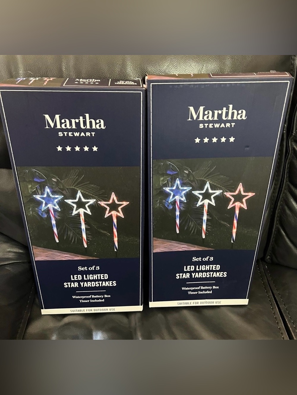 Patriotic Martha Stewart Led LIghted Star Yardstakes, 2 Sets of 3